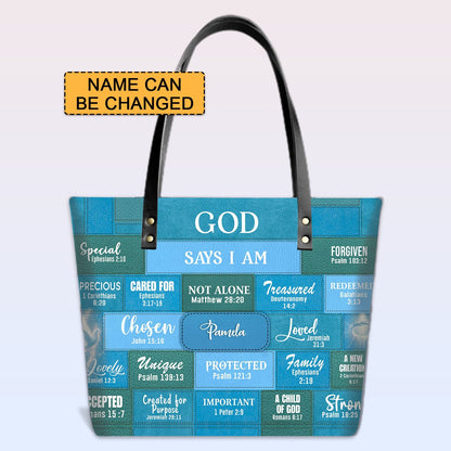 Personalized Christian Handbag – “God Says I Am” Scripture Tote Bag with Name Customization – Inspirational Bible Verse Purse for Women