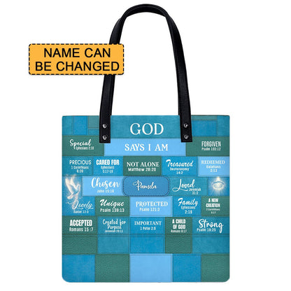 Personalized Christian Handbag – “God Says I Am” Scripture Tote Bag with Name Customization – Inspirational Bible Verse Purse for Women