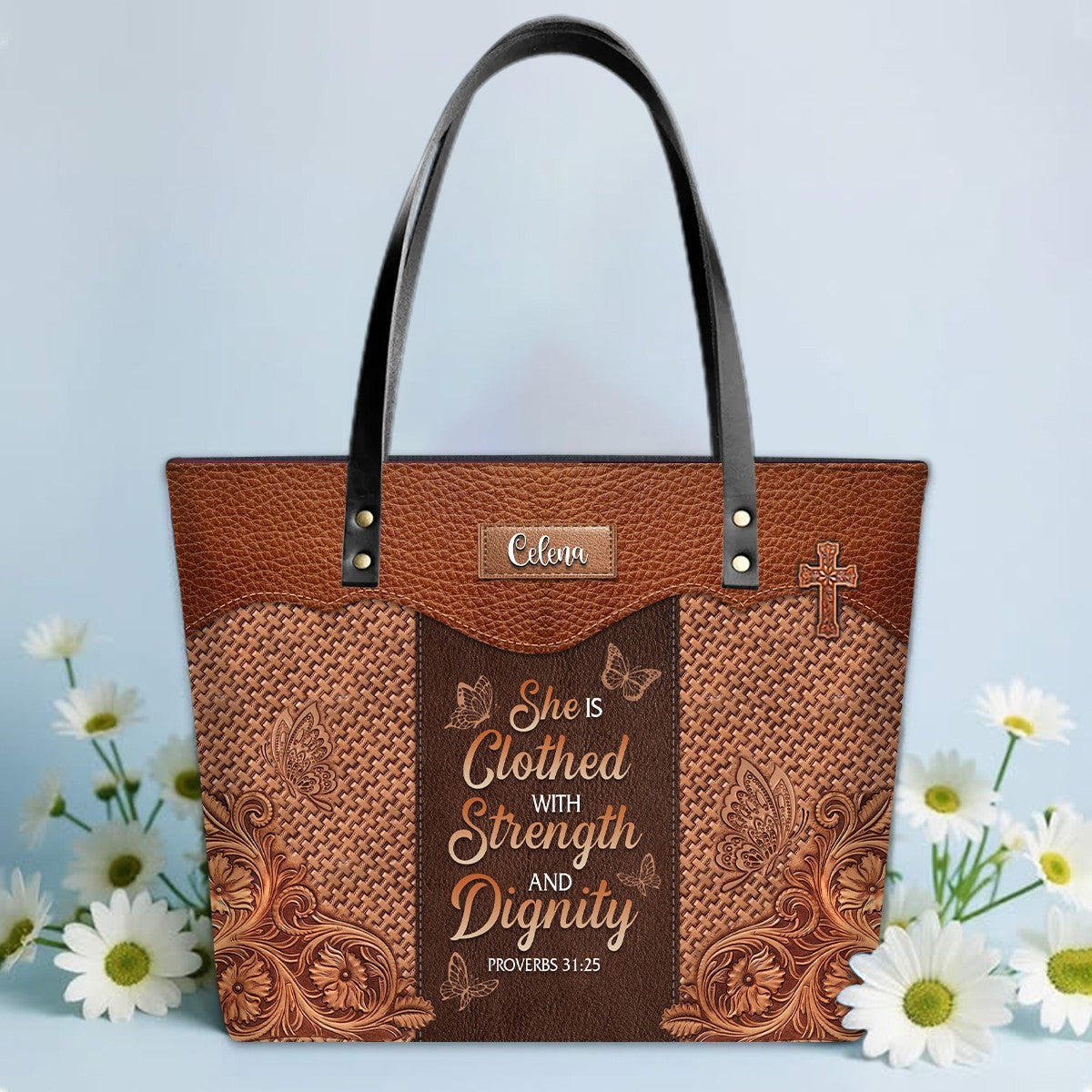 Personalized Leather Tote Bag with Bible Verses – Personalized Leather Handbags – A Statement of Faith & Strength | CHRISTIANARTBAG Leather TOTE Bag.