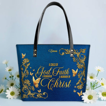 Personalized Leather Tote Bag with Bible Verses – Custom Faith-Inspired Leather TOTE Bag | CHRISTIANARTBAG Leather TOTE Bag Navy CAB01121025