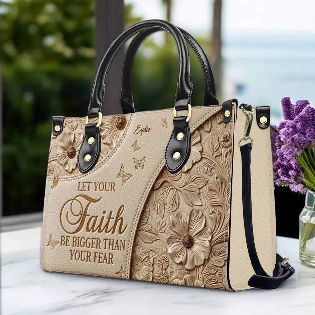 CHRISTIANARTBAG | Personalized Leather Handbag - Let Your Faith Be Bigger Than Your Fear - Custom Name Floral Leather Tote Bag CAB01080726