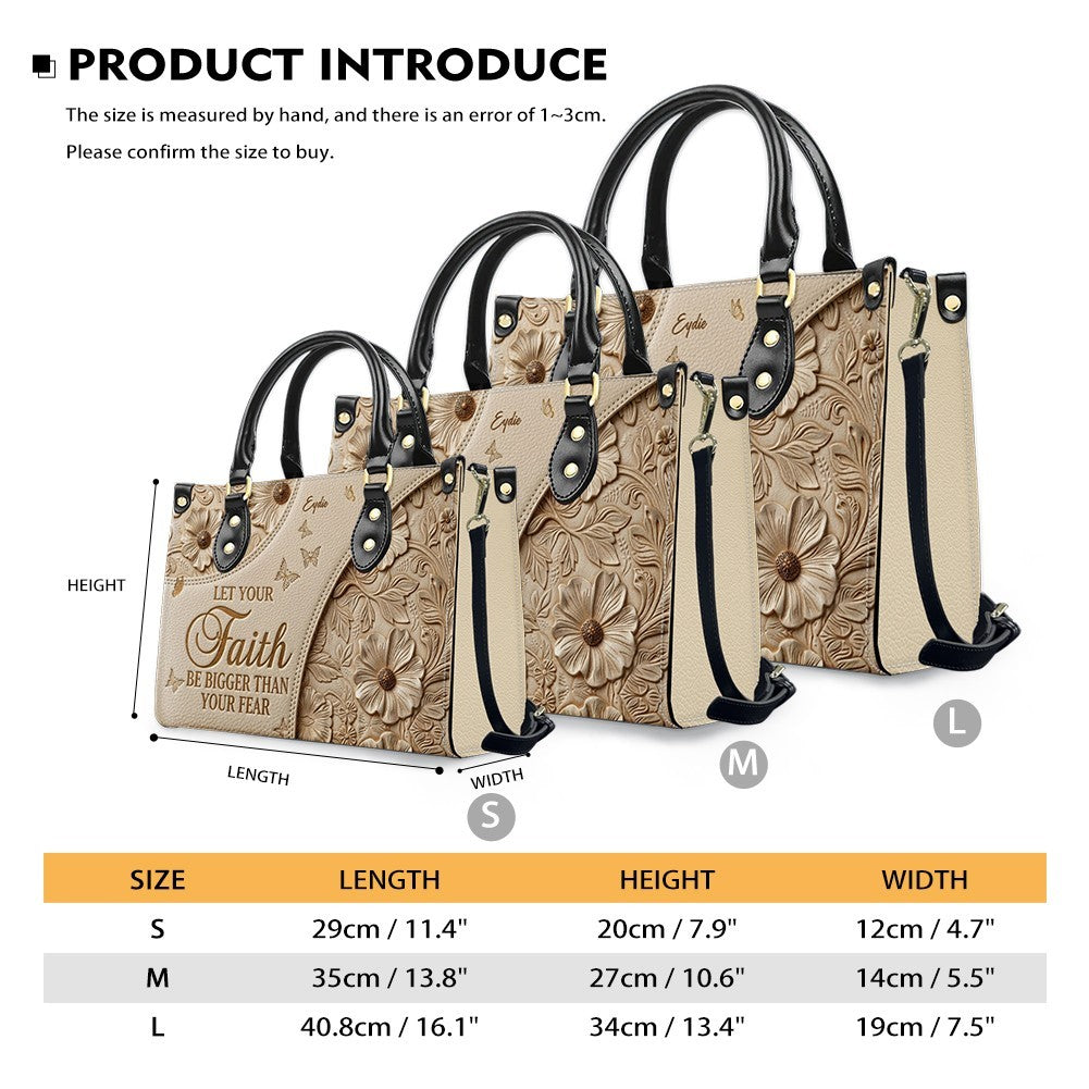 CHRISTIANARTBAG | Personalized Leather Handbag - Let Your Faith Be Bigger Than Your Fear - Custom Name Floral Leather Tote Bag CAB01080726