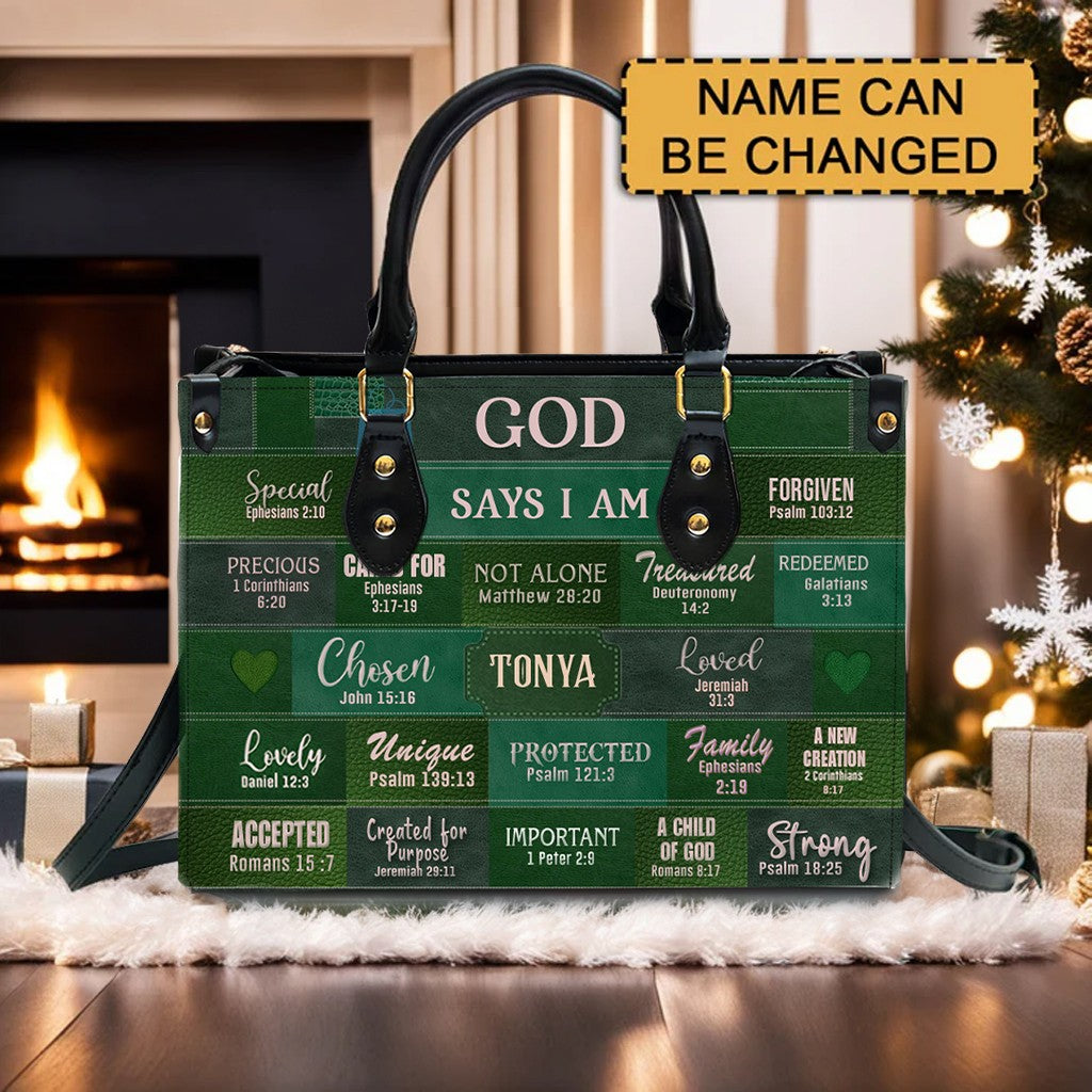 Christianartbag Handbags, God Says I Am Leather Handbag Green, Personalized Bags, Gifts for Women, Christmas Gift, CABLTB03240923.