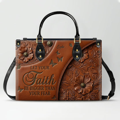 CHRISTIANARTBAG | Personalized Leather Handbag - Let Your Faith Be Bigger Than Your Fear - Custom Name Floral Leather Tote Bag CAB01080726