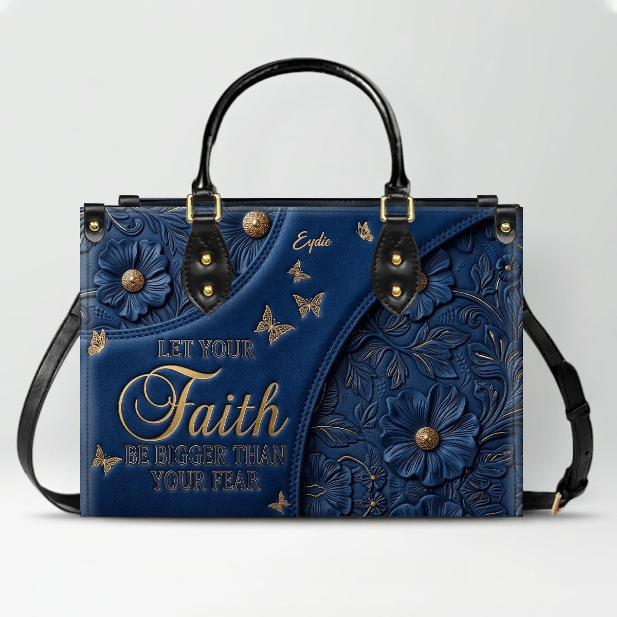 CHRISTIANARTBAG | Personalized Leather Handbag - Let Your Faith Be Bigger Than Your Fear - Custom Name Floral Leather Tote Bag CAB01080726