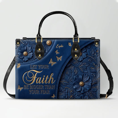 CHRISTIANARTBAG | Personalized Leather Handbag - Let Your Faith Be Bigger Than Your Fear - Custom Name Floral Leather Tote Bag CAB01080726