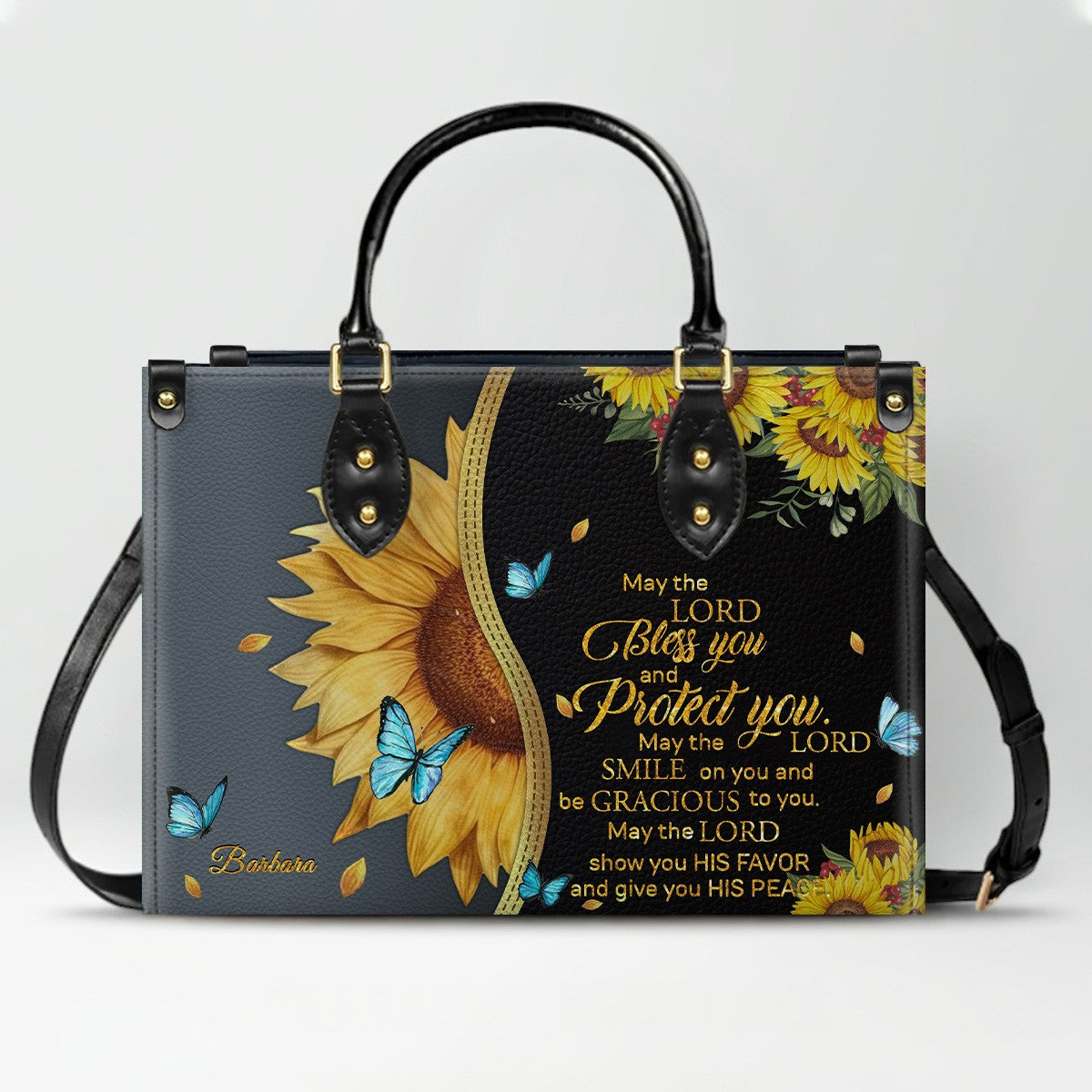 Personalized Philippians 4:13 Sunflower Leather Tote Bag - Custom Name Christian Gift for Women - Inspirational Bible Verse Satchel - Faith Based Handbag