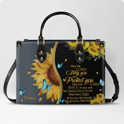 Personalized Philippians 4:13 Sunflower Leather Tote Bag - Custom Name Christian Gift for Women - Inspirational Bible Verse Satchel - Faith Based Handbag