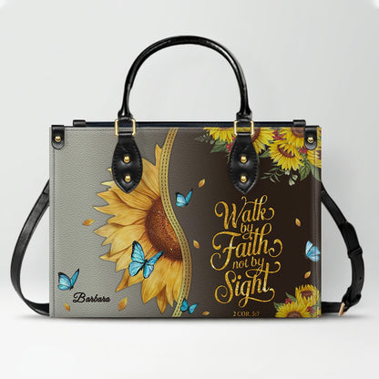 Personalized Philippians 4:13 Sunflower Leather Tote Bag - Custom Name Christian Gift for Women - Inspirational Bible Verse Satchel - Faith Based Handbag