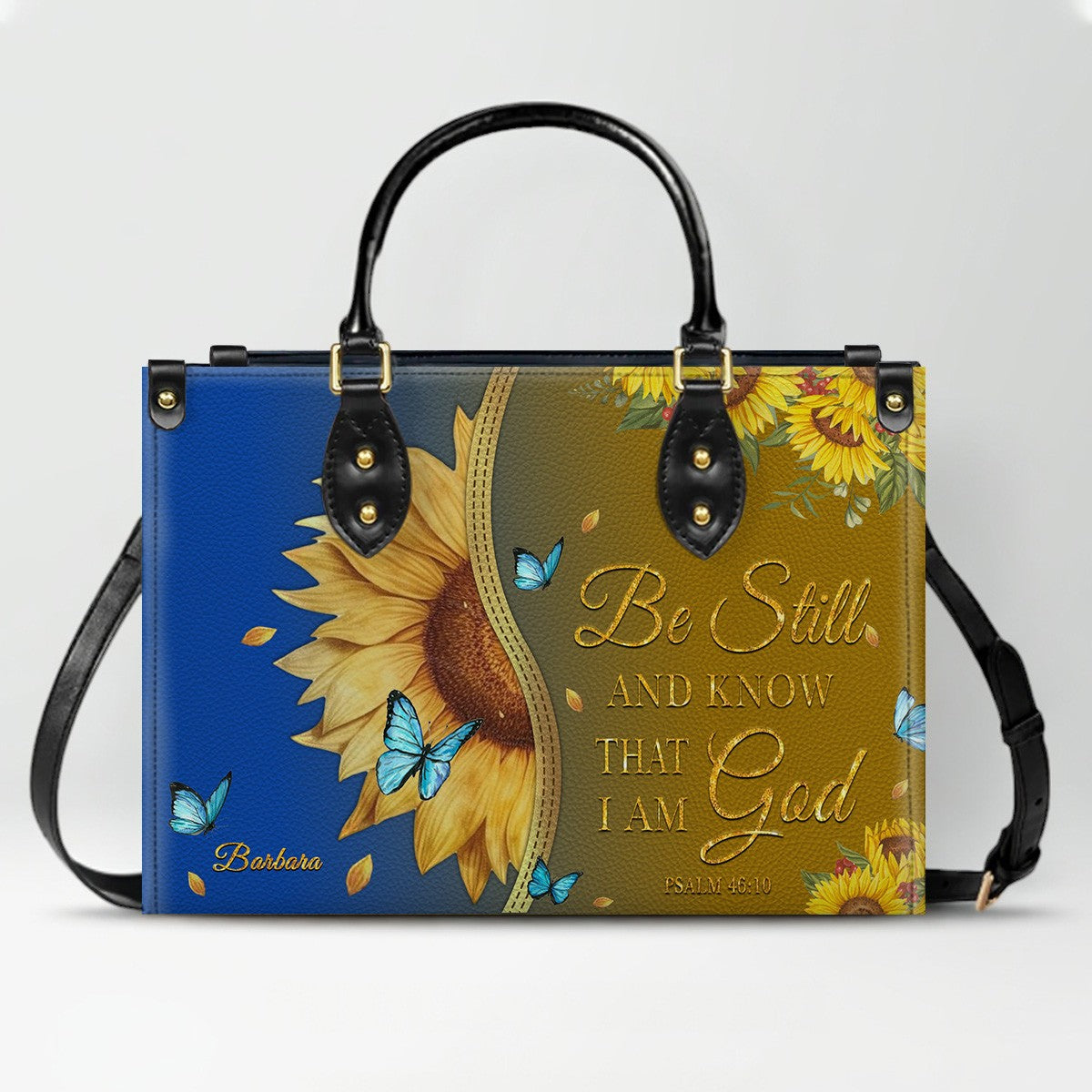 Personalized Philippians 4:13 Sunflower Leather Tote Bag - Custom Name Christian Gift for Women - Inspirational Bible Verse Satchel - Faith Based Handbag