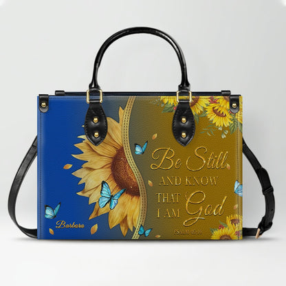 Personalized Philippians 4:13 Sunflower Leather Tote Bag - Custom Name Christian Gift for Women - Inspirational Bible Verse Satchel - Faith Based Handbag
