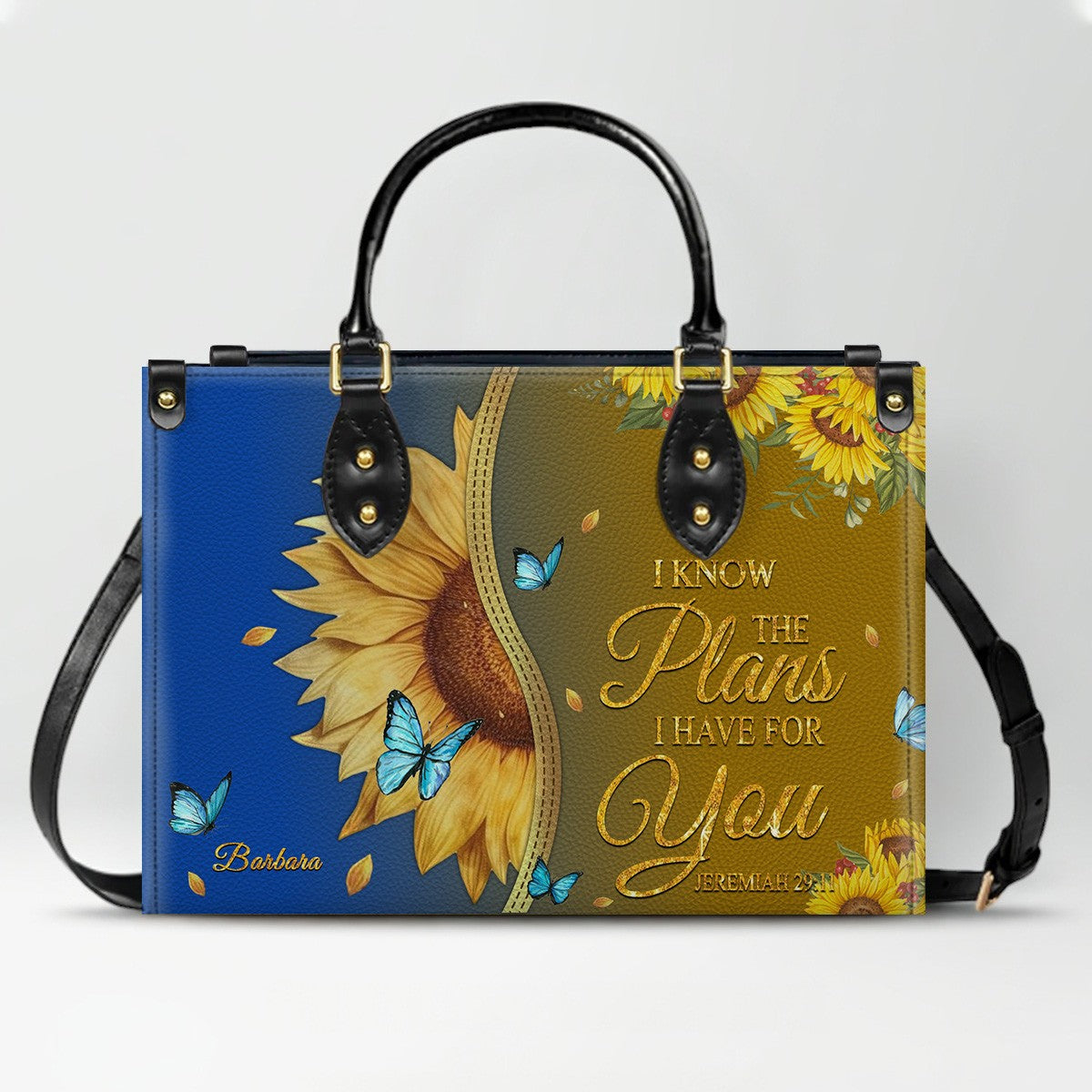 Personalized Philippians 4:13 Sunflower Leather Tote Bag - Custom Name Christian Gift for Women - Inspirational Bible Verse Satchel - Faith Based Handbag