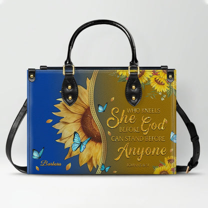 Personalized Philippians 4:13 Sunflower Leather Tote Bag - Custom Name Christian Gift for Women - Inspirational Bible Verse Satchel - Faith Based Handbag