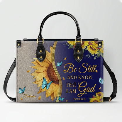 Personalized Philippians 4:13 Sunflower Leather Tote Bag - Custom Name Christian Gift for Women - Inspirational Bible Verse Satchel - Faith Based Handbag
