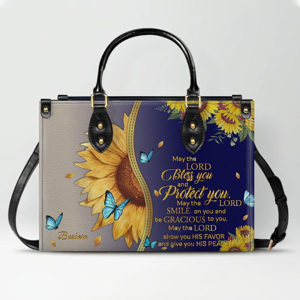 Personalized Philippians 4:13 Sunflower Leather Tote Bag - Custom Name Christian Gift for Women - Inspirational Bible Verse Satchel - Faith Based Handbag