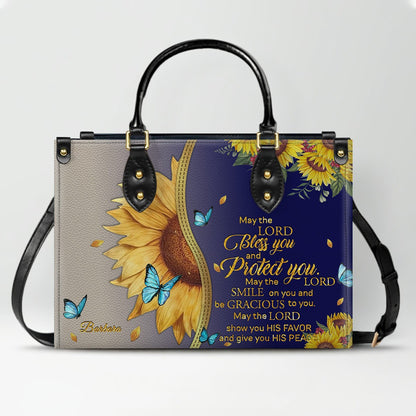 Personalized Philippians 4:13 Sunflower Leather Tote Bag - Custom Name Christian Gift for Women - Inspirational Bible Verse Satchel - Faith Based Handbag