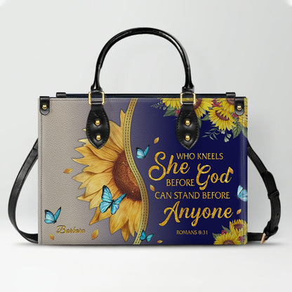 Personalized Philippians 4:13 Sunflower Leather Tote Bag - Custom Name Christian Gift for Women - Inspirational Bible Verse Satchel - Faith Based Handbag