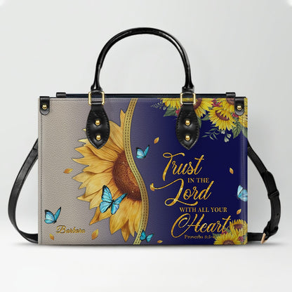 Personalized Philippians 4:13 Sunflower Leather Tote Bag - Custom Name Christian Gift for Women - Inspirational Bible Verse Satchel - Faith Based Handbag