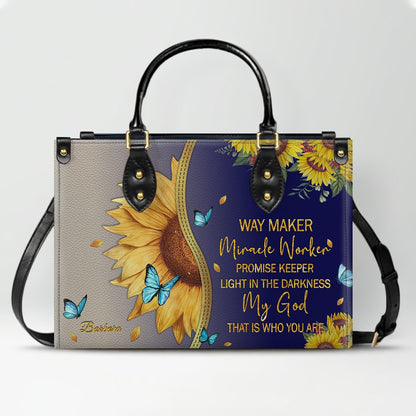 Personalized Philippians 4:13 Sunflower Leather Tote Bag - Custom Name Christian Gift for Women - Inspirational Bible Verse Satchel - Faith Based Handbag