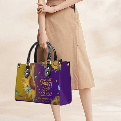 Personalized Leather Handbag with Bible Verse & Name – Sunflower Christian Tote, Custom Christian Gift for Women | CHRISTIANARTBAG