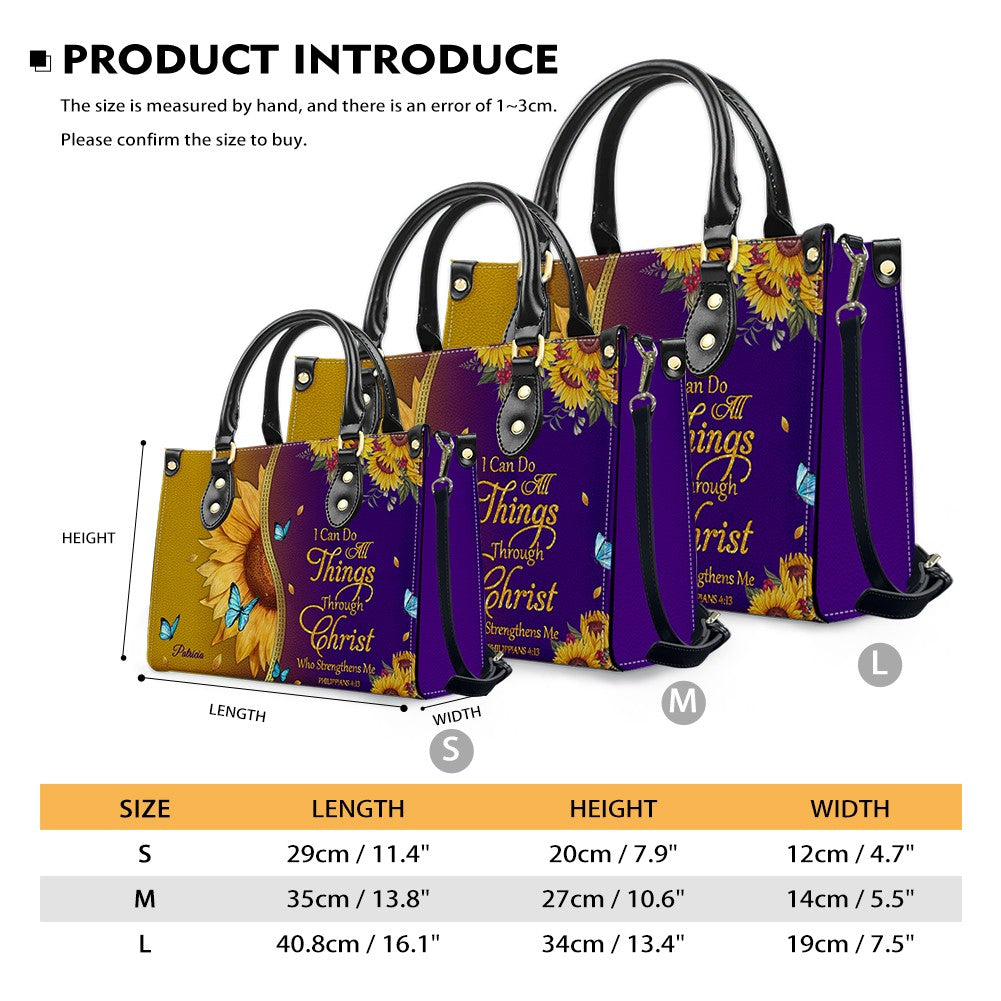 Personalized Leather Handbag with Bible Verse & Name – Sunflower Christian Tote, Custom Christian Gift for Women | CHRISTIANARTBAG