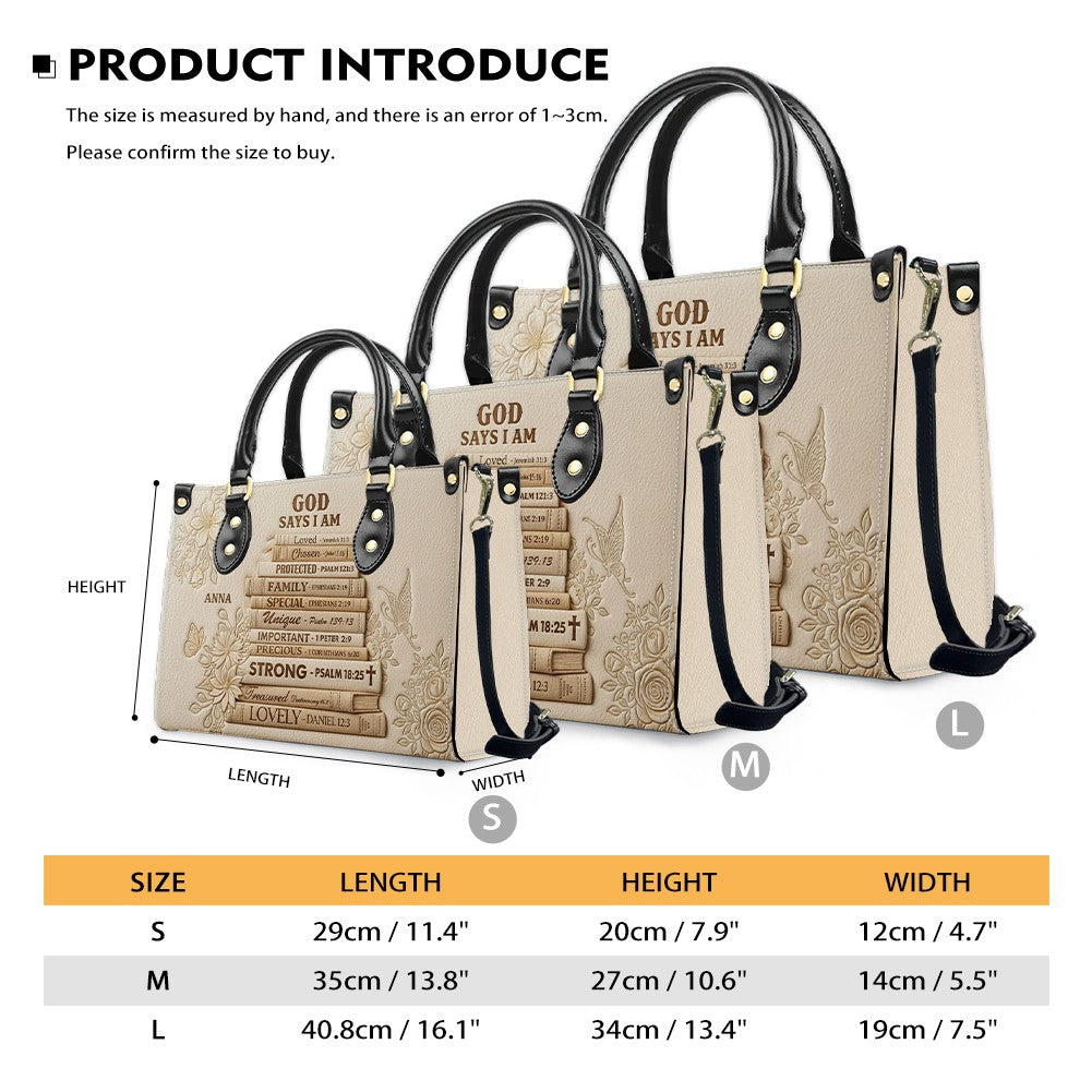 CHRISTIANARTBAG Personalized God Says I Am Leather Handbag - Custom Name Christian Bible Verse Stacked Books Tote Bag CAB01072226
