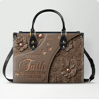CHRISTIANARTBAG | Personalized Leather Handbag - Let Your Faith Be Bigger Than Your Fear - Custom Name Floral Leather Tote Bag CAB01080726