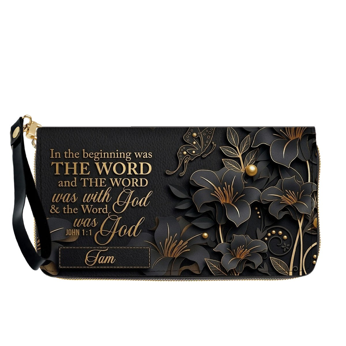 Custom Christian Leather Handbag with Name – John 1:1 Scripture Floral Purse | CHRISTIANARTBAG CA01100726