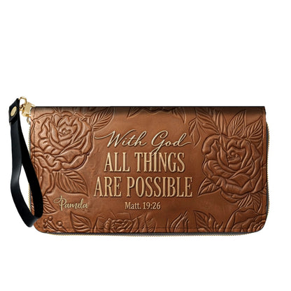 Personalized Leather Handbag with Bible Verse "With God All Things Are Possible" | CHRISTIANARTBAG 01073026