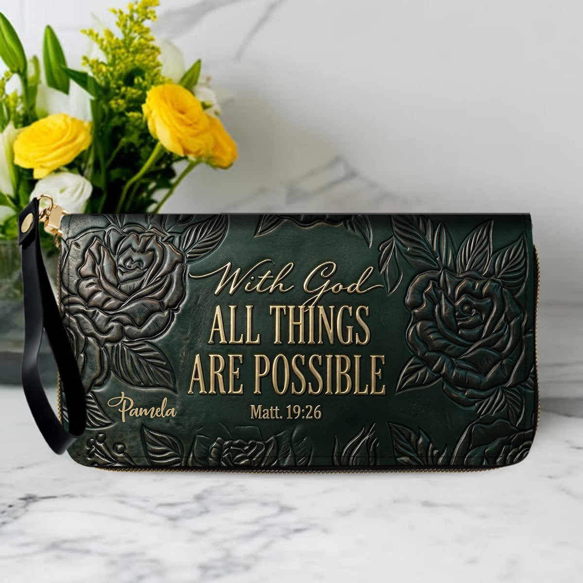 Personalized Leather Handbag with Bible Verse "With God All Things Are Possible" | CHRISTIANARTBAG 01073026