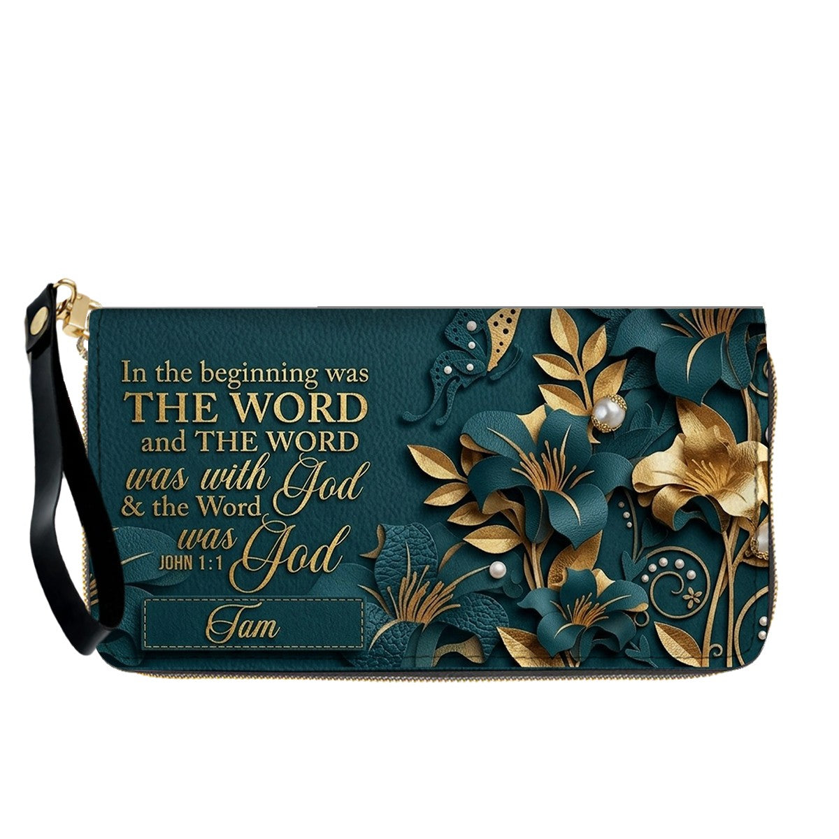 Custom Christian Leather Handbag with Name – John 1:1 Scripture Floral Purse | CHRISTIANARTBAG CA01100726