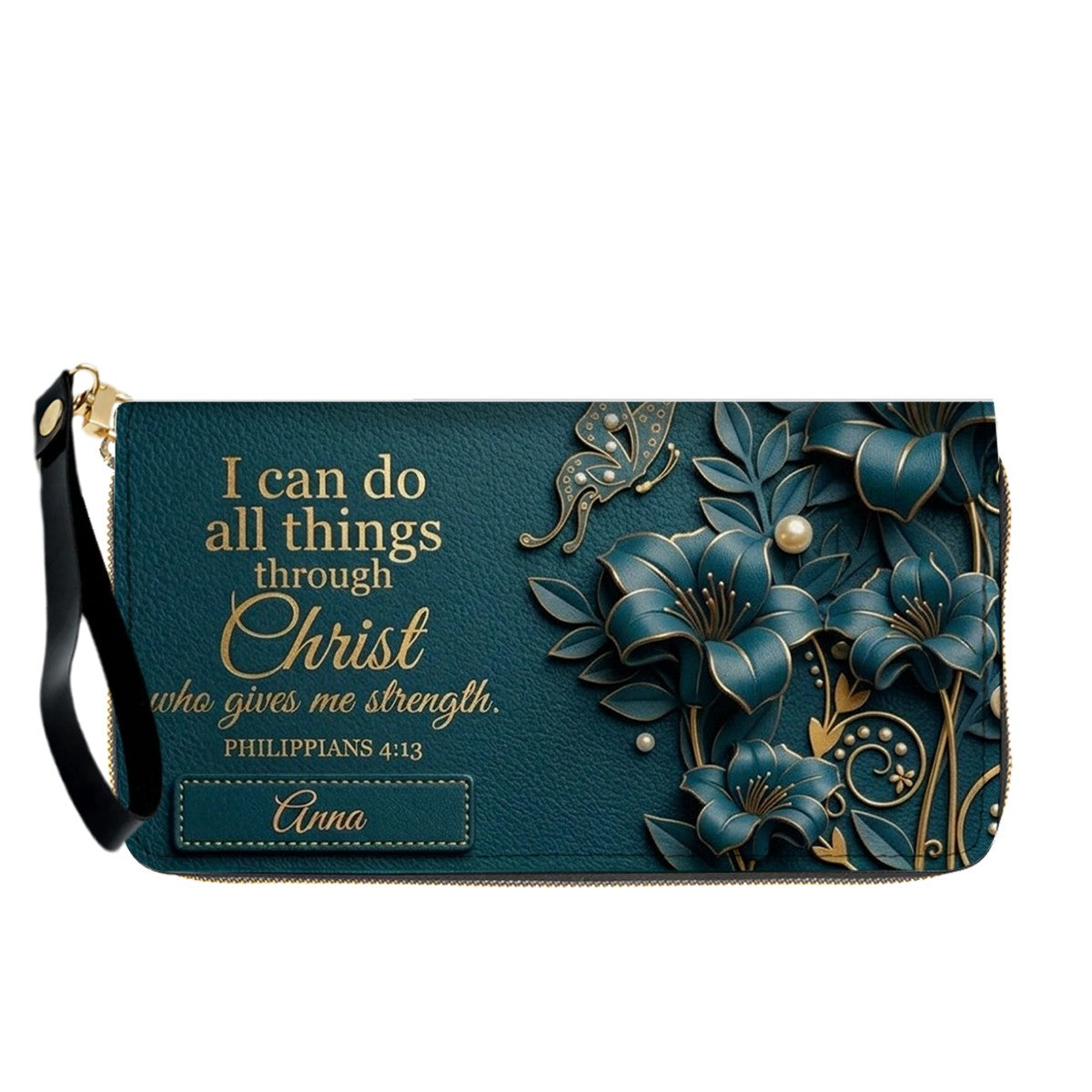 Personalized Leather Handbag - Custom Name Christian Bible Verse Philippians 4:13 Floral Butterfly Tote Bag | CHRISTIANARTBAG CA01101826