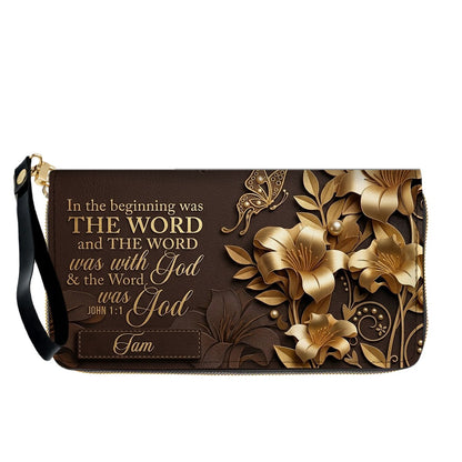 Custom Christian Leather Handbag with Name – John 1:1 Scripture Floral Purse | CHRISTIANARTBAG CA01100726