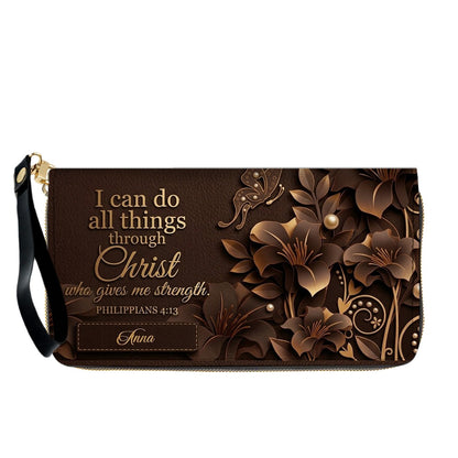 Personalized Leather Handbag - Custom Name Christian Bible Verse Philippians 4:13 Floral Butterfly Tote Bag | CHRISTIANARTBAG CA01101826