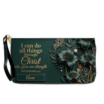 Personalized Leather Handbag - Custom Name Christian Bible Verse Philippians 4:13 Floral Butterfly Tote Bag | CHRISTIANARTBAG CA02100926