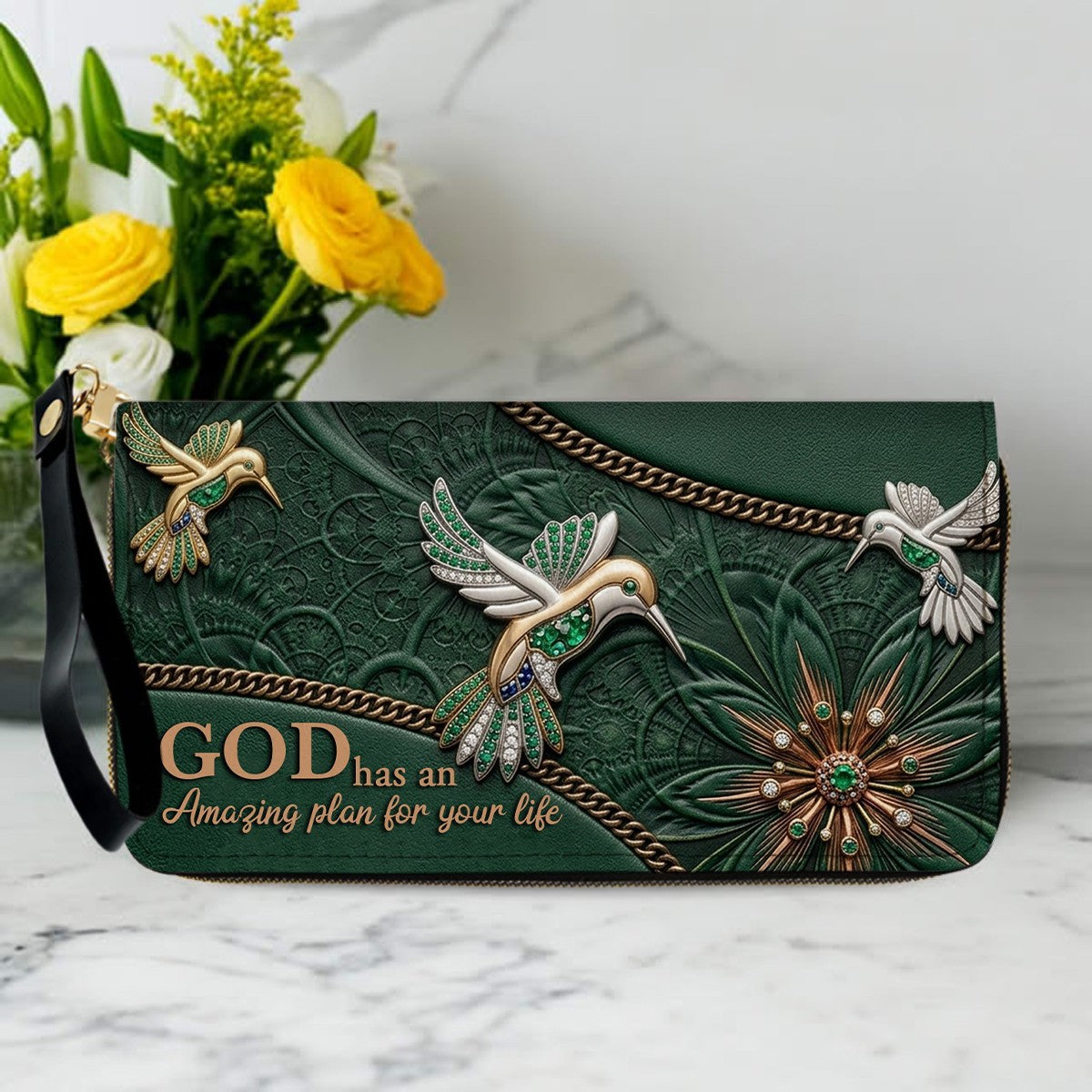 CHRISTIANARTBAG Personalized Leather Handbag - God Has An Amazing Plan For Your Life Hummingbird Floral Bag CAB01100326