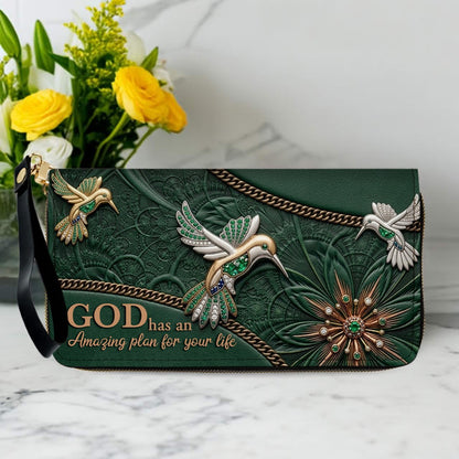 CHRISTIANARTBAG Personalized Leather Handbag - God Has An Amazing Plan For Your Life Hummingbird Floral Bag CAB01100326