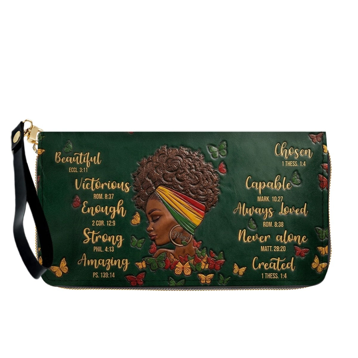 CHRISTIANARTBAG Personalized Leather Handbag - Custom Maya Green | African American Christian Gifts "You Are Beautiful" Bible Verse Shoulder Bag