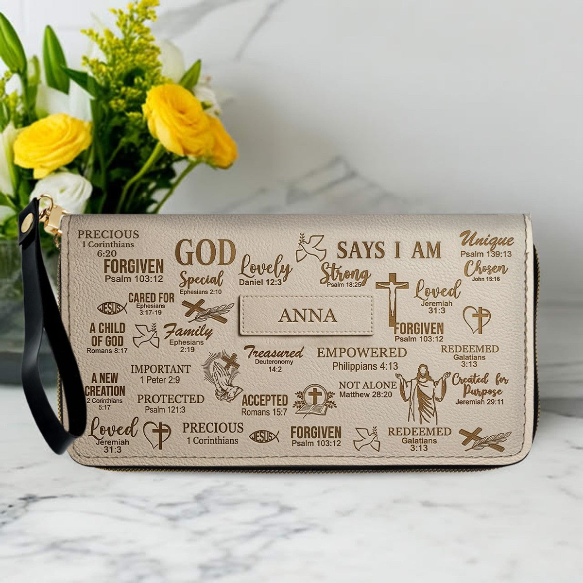 Personalized Christian Leather Handbag - Custom Name God Says I Am Bible Verse Tote Bag | CHRISTIANARTBAG 01072126