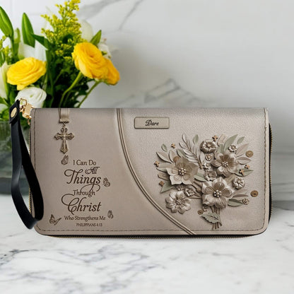 Custom Name Christian Leather Handbag by CHRISTIANARTBAG | I Can Do All Things Shoulder Bag, Religious Floral Gift for Her CAB01070126