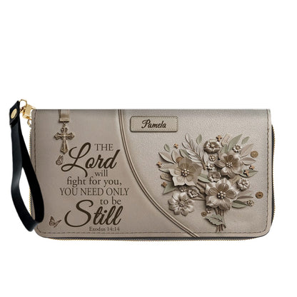 Personalized Bible Verse Leather Handbag, Custom Christian Tote Bag with Name & Exodus 14:14 - CHRISTIANARTBAG 01072626