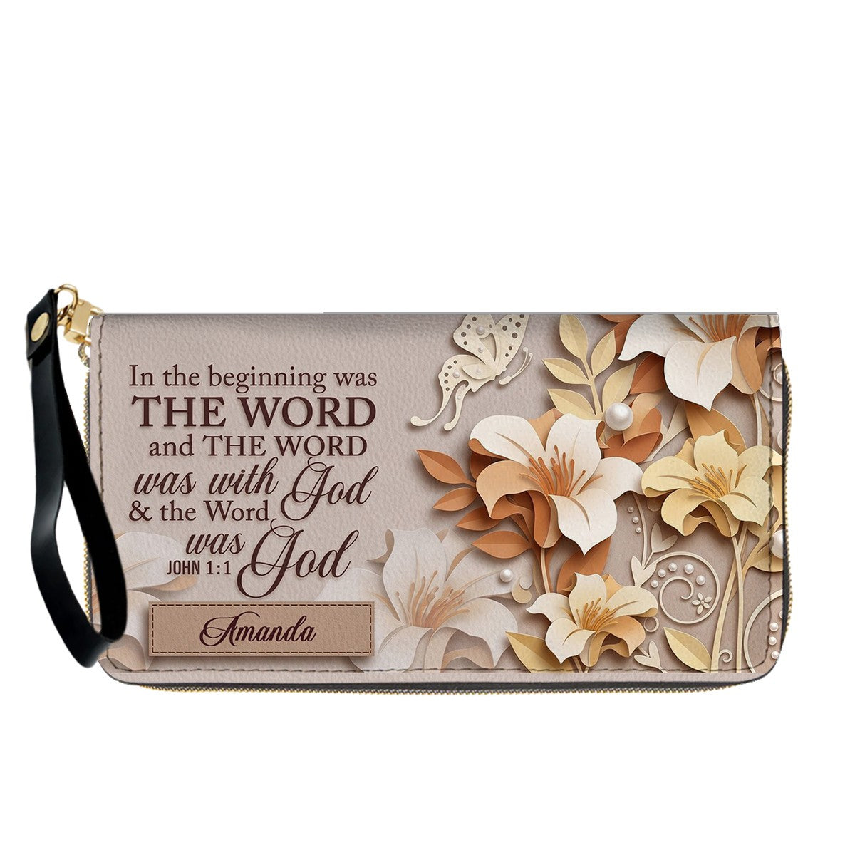 Custom Christian Leather Handbag with Name – John 1:1 Scripture Floral Purse | CHRISTIANARTBAG CA01100726