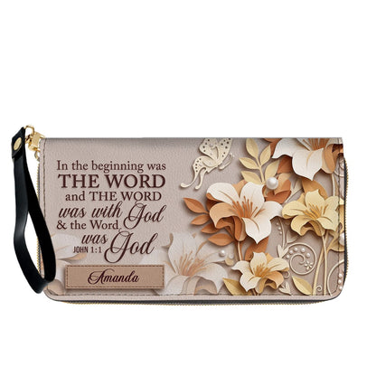 Custom Christian Leather Handbag with Name – John 1:1 Scripture Floral Purse | CHRISTIANARTBAG CA01100726