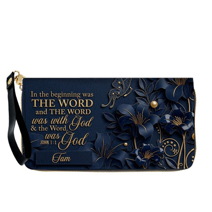 Custom Christian Leather Handbag with Name – John 1:1 Scripture Floral Purse | CHRISTIANARTBAG CA01100726