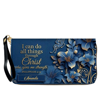 Personalized Leather Handbag - Custom Name Christian Bible Verse Philippians 4:13 Floral Butterfly Tote Bag | CHRISTIANARTBAG CA01100926