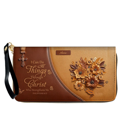 Custom Name Christian Leather Handbag by CHRISTIANARTBAG | I Can Do All Things Shoulder Bag, Religious Floral Gift for Her CAB01070126