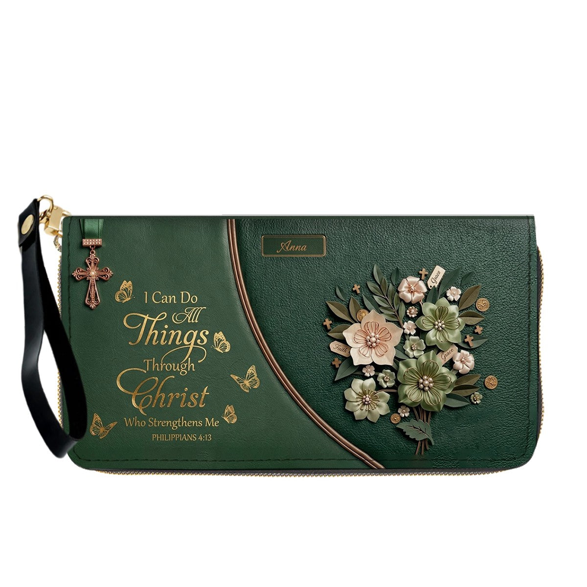 Custom Name Christian Leather Handbag by CHRISTIANARTBAG | I Can Do All Things Shoulder Bag, Religious Floral Gift for Her CAB01070126