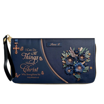 Custom Name Christian Leather Handbag by CHRISTIANARTBAG | I Can Do All Things Shoulder Bag Deep Forest Green, Religious Floral Gift for Her CAB01070226