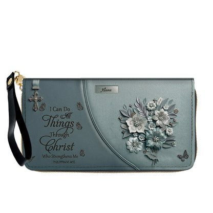 Custom Name Christian Leather Handbag by CHRISTIANARTBAG | I Can Do All Things Shoulder Bag Deep Forest Green, Religious Floral Gift for Her CAB01070226