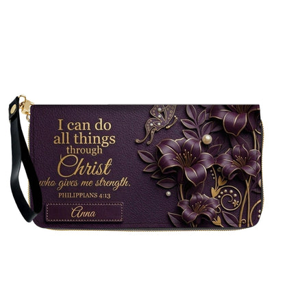 Personalized Leather Handbag - Custom Name Christian Bible Verse Philippians 4:13 Floral Butterfly Tote Bag | CHRISTIANARTBAG CA01101826